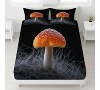 Drap Housse - Noir Orange, 90 x 190 x 30 cm, Bonnets 30 cm (12") pour Matelas Épais - Coins Élastiqués Drap-Housse - Lavable en Machine Feuille (Fantastique Champignon Duvet Adorable)
