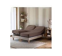 Terre de Nuit - Drap Housse Noisette pour lit articulé Jersey Extensible 2x90x200 - - Marron Noisette - Uni
