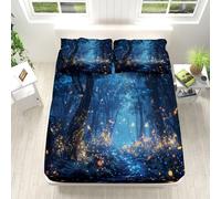 Drap-Housse Nuit Tranquillité Bois Lucioles Design imprimé 140x190cm Poches Profondes de 30 cm - Drap-Housse Bleu Facile d'entretien Microfibre Douce - Résistant au rétrécissement décoloration