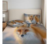 Drap Housse - Or, 200 x 200 x 30 cm, Bonnets 30 cm (12") pour Matelas Épais - Coins Élastiqués Drap-Housse - Lavable en Machine Feuille (Photoréaliste Renard Paysage Enneigé Élégant)