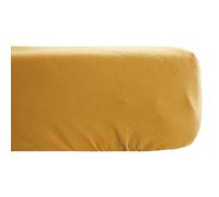 Drap housse PALACE pur coton lavé 180x200 cm bonnet 35 cm uni jaune curry