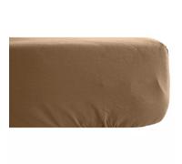 Drap housse PALACE pur coton lavé 180x200 cm bonnet 35 cm uni marron cognac