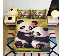 Drap Housse Panda 3D Imprimé Microfibre Grande Profondeur Antidérapant Panda Housse Matelas Lavable Linge de Lit pour Jeunes Adultes 180x200x25cm