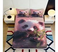 Drap-Housse Panda Impression 3D Microfibre Grande Profondeur Anti-Glisse Chambre Panda Protège-Matelas Lavable Tout-Enveloppant 140x200x25cm