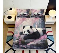 Drap Housse Panda Impression 3D Microfibre Grande Profondeur Linge de Lit Chambre Protection Matelas Panda Fitted Cover Bord Élastique Lavable Adultes 200x200x25cm