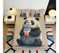 Drap Housse Panda Mignon 3D Printing Microfibre Poche Profonde Parure de Lit Chambre Panda Mattress Fitted Cover Antidérapant Lavable 140x200x25cm