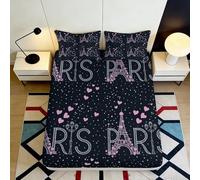 Drap Housse Paris cœur imprimé 3D Microfibre Grande Poche antidérapant Chambre literie Paris Housse Matelas Lavable 90x200x25cm