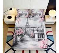 Drap Housse Paris Jardin imprimé 3D Microfibre antidérapant Grande Poche literie Chambre Paris Jardin Housse Matelas pour Adulte 160x200x25cm
