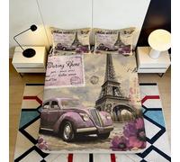 Drap Housse Paris Vintage 3D Imprimé Microfibre Grande Profondeur Antidérapant Linge de Lit Chambre Housse de Matelas Paris Vintage 140x200x25cm