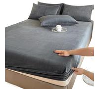 Drap-Housse Peluche Drap-housse élastique chaud et épais en flanelle de couleur unie, housse de matelas d'hiver réglable, linge de lit en velours, tailles 90/160/180/200 Drap Housse Hiver(Dark Grey,14