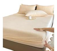 Drap-Housse Peluche Drap-housse élastique chaud et épais en flanelle de couleur unie, housse de matelas d'hiver réglable, linge de lit en velours, tailles 90/160/180/200 Drap Housse Hiver(Cream,140x20