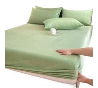 Drap-Housse Peluche Drap-housse élastique chaud et épais en flanelle de couleur unie, housse de matelas d'hiver réglable, linge de lit en velours, tailles 90/160/180/200 Drap Housse Hiver(Green,90x200