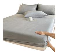 Drap-Housse Peluche Drap-housse élastique chaud et épais en flanelle de couleur unie, housse de matelas d'hiver réglable, linge de lit en velours, tailles 90/160/180/200 Drap Housse Hiver(Light Grey,2