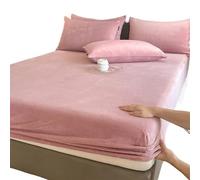 Drap-Housse Peluche Drap-housse élastique chaud et épais en flanelle de couleur unie, housse de matelas d'hiver réglable, linge de lit en velours, tailles 90/160/180/200 Drap Housse Hiver(Bean paste,1