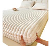 Drap-Housse Peluche Housse de lit King Queen en velours, housse de matelas douce for dortoir d'étudiants, drap-housse épais et chaud for l'hiver, protège-matelas Drap Housse Hiver(Beige white,150x200c