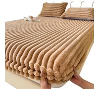 Drap-Housse Peluche Housse de lit King Queen en velours, housse de matelas douce for dortoir d'étudiants, drap-housse épais et chaud for l'hiver, protège-matelas Drap Housse Hiver(Brown,90x200cm-2pc s