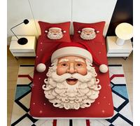 Drap Housse Père Noël Rouge Microfibre imprimé 3D Christmas Bed Cover antidérapant Lavable déco Chambre Adulte invitée 90x200x25cm