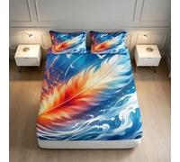 Drap Housse Plume Imprimé Microfibre Profondeur 25cm | 200x200x25cmtoucher doux microfibre surface lisse entretien facile impression vive bord élastique ajustement matelas 25cm