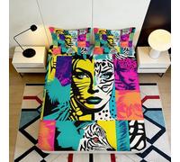 Drap Housse Pop Art Portrait Impression 3D Microfibre Motif Animal Face Coloré Protection Matelas pour Chambre Étudiant Location 120x200x25cm