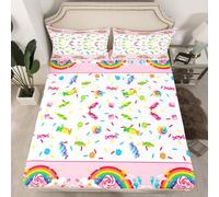 Drap-housse pour enfants avec motif de dessin animé, nuage arc-en-ciel, dessert, décoration de chambre de filles et de femmes, drap de lit romantique rose princesse, 1 taie d'oreiller (sans plat)