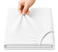 Drap-housse profond pour lit double blanc | Jersey de coton européen double | Drap-housse extensible dans les 4 directions - Résistant au rétrécissement et à la décoloration - 140 x 200 cm