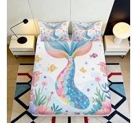 Drap-Housse Queue de Sirène en Microfibre 3D Printed Protège-Matelas Antidérapant Lavable Décor Chambre Cadeau Polyvalent 90x200x25cm