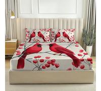 Drap Housse Réaliste et représentant Un Oiseau Rouge Drap Housse Microfibre Doux à 90 x 190 30CM Grand Bonnet, Drap de lit de Luxe en Polycoton Rouge