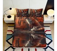 Drap Housse Renard forêt automnale 3D Printed Microfibre Doux Woodland Reflection Bed Cover pour Chambre d'adultes invités 120x200x25cm