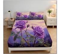 Drap Housse Rose des Montagnes, Lavable Ajustable Housse Matelas avec Bonnet 30 Cm, Aquarelle Florale Microfibre Drap-Housse avec Une Rebord élastique (Violet, 150x200x30cm)