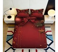 Drap-Housse Rouge Noël Imprimé 3D Microfibre Ruban Ornement Étoile Housse de Matelas Lavable Chambre Étudiant 120x200cm 140x200x25cm