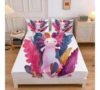 Drap Housse Salamandre Mignonne, Lavable Ajustable Housse Matelas avec Bonnet 30 Cm, Animaux À L'Aquarelle Microfibre Drap-Housse avec Une Rebord élastique (Rose, 135x190x30cm)