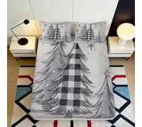 Drap Housse Sapin de Noël à Carreaux 3D imprimé Microfibre Gris étoilé Protège-Matelas pour Chambre décoration Festive 120x200x25cm