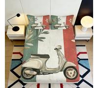 Drap-Housse Scooter Rétro 3D Imprimé Microfibre Poche Profonde Antidérapant Parure Lit Style Italien Mattress Fitted Cover 160x200x25cm
