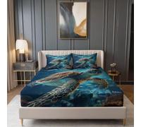 Drap Housse Set 90 x 190 cm, Respirant Résistant Drap-Housse Monde sous-Marin Vie Marine Tortues Thème - Bleu Drap de Lit Convient aux Matelas Jusqu'à 30 cm D'épaisseur