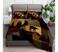 Drap Housse Silhouette d'ours Et De Cerf Rétro Drap Housse Bonnet 30cm Matelas en Microfibre, Doux et Durable Respirant avec Élastique Tout Autour, Sombre, 160 x 200 cm