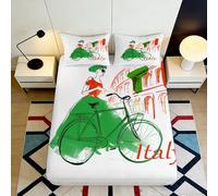 Drap Housse Style Italien 3D Imprimé Microfibre Grande Profondeur Antidérapant Couverture Matelas Architecture Romaine Chambre 160x200x25cm
