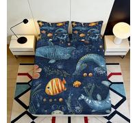 Drap-Housse Style Océan 3D imprimé Microfibre Bord Élastique pour Adulte Chambre Poche Profonde Housse Matelas Marin Lavable Protection 90x200x25cm