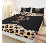 Drap-housse tendance avec 2 taies d'oreiller, motif guépard africain, housse de matelas en microfibre à imprimé léopard, lettre initiale P, pour très grand lit (sans drap plat)