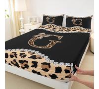 Drap-housse tendance avec 2 taies d'oreiller, motif guépard africain, housse de matelas en microfibre avec motif léopard, lettre initiale G, pour très grand lit (sans drap plat)