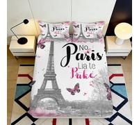 Drap-Housse Tour Eiffel 3D Imprimé Microfibre Poche Profonde Antidérapant Paris Thème Housse de Matelas Chambre Adulte 140x200x25cm