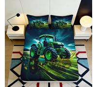 Drap Housse Tracteur Vert Imprimé 3D Microfibre Paysage Agricole Protège-Matelas pour Chambre Étudiant Facile à Entretenir 200x200x25cm