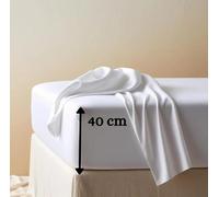 Drap-housse très profond de 40 cm de profondeur, 100% coton, 200 fils, percale, blanc, king size