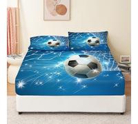 Drap-Housse Un Ballon de Football Vole dans Le But Pochette Élastique Drap Housse imprimé Tout Confort pour Literie en Multicolore 90 x 190 cm