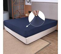 Drap-Housse Uniquement pour lit Simple - Tricot Extensible dans Les 4 Sens, Ajustement Parfait, Infroissable et Reste en Place, Plus Besoin de Glisser du Matelas, Doux et Confortable - Bleu Marine