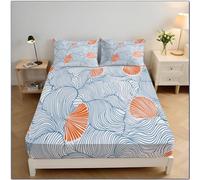 Drap Housse Vague De Coquillages, Lavable Ajustable Housse Matelas avec Bonnet 30 Cm, Thème De L'Océan Microfibre Drap-Housse avec Une Rebord élastique (Bleu, 180x200x30cm)