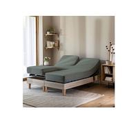 Drap housse vert lichen pour lit articulé jersey extensible 2x80x200