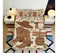Drap-Housse Western Cowboy 3D Imprimé Microfibre Large Poche Entourage Élastique Linge de Lit Chambre Coiffe Western Mattress Fitted Cover Lavable 90x200x25cm