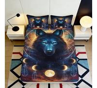 Drap Housse Wolf Moon 3D Imprimé Microfibre, Deep Pocket, Antidérapant, pour Adulte, Chambre, Parure de Lit, Wolf Moon Mattress Fitted Cover Lavable Protection Matelas 90x200x25cm