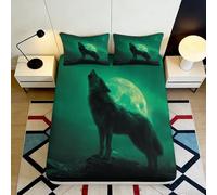 Drap-Housse Wolf Moon 3D imprimé Microfibre Profondeur Élastiquée Antidérapant Linge Chambre Wolf Protection Matelas Lavable Adultes Jeunes 90x200x25cm
