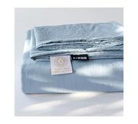 Drap Plat 1 2 Personnes Drap de Dessus pour Lit 90-180cm en 100% Coton Lavé, Couleur Unie, Doux et Respirant(Blue,220x240cm)